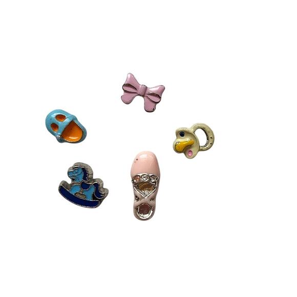 Lot of 60+ Pcs Floating Locket Jewelry Charms Pink Blue Newborn Boy Girl Baby - Picture 2 of 6